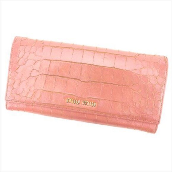Miu Miu Wallet Purse Long Wallet Pink PVC Leather - Woman Authentic Use - Picture 1 of 16